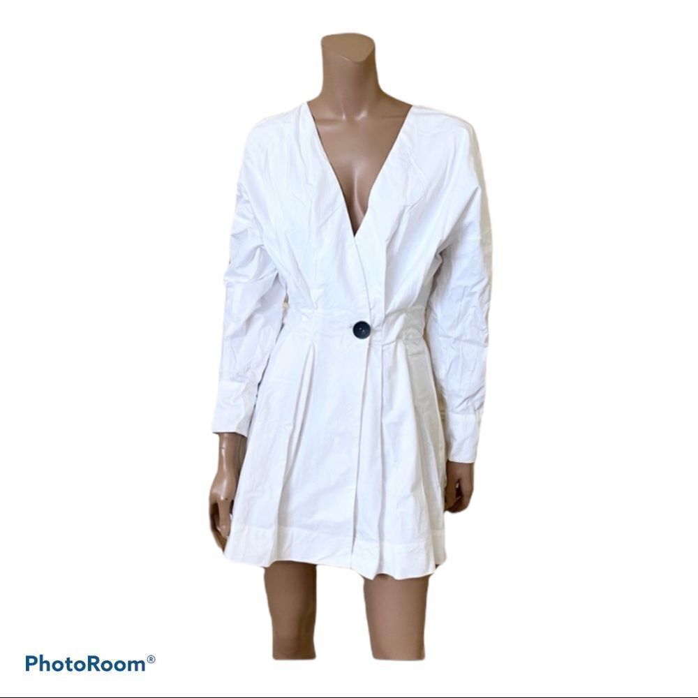 ZARA white wrap long sleeves cotton mini dress S